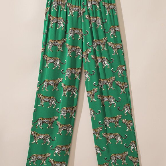 Green Cheetah Print Short Sleeve Shirt and Pants Pajama Set - Picture 7 of 16